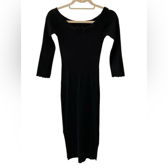 Rag Bone Kari Black Ribbed Knit Midi Dress Size Medium Boat Neck SLITS NWT $495 - Picture 1 of 7